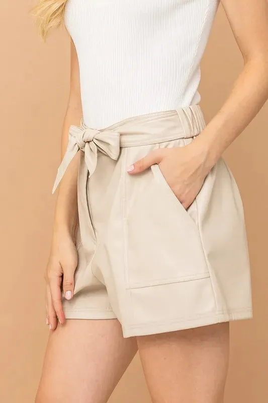 Faux Leather Shorts With Waist Ribbon sold by Skemo product image thumbnail 3