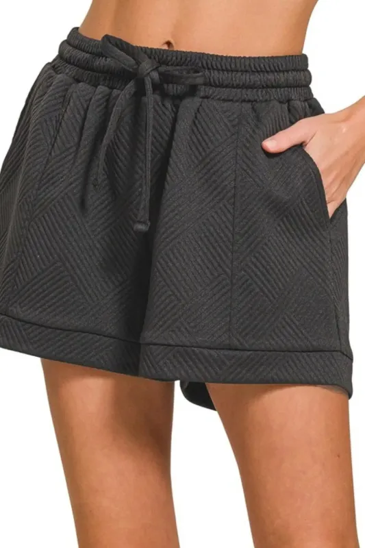 Textured Knit Jacquard Drawstring Shorts sold by Skemo