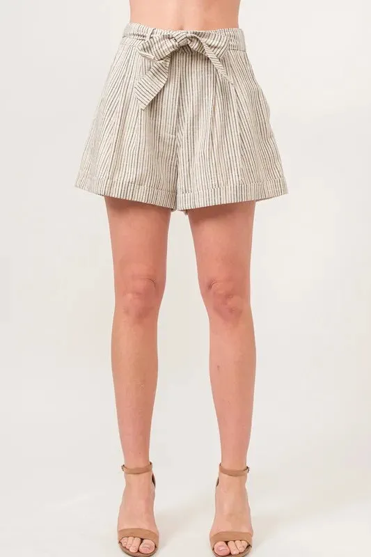 Linen Blend Striped Flowy Shorts sold by Skemo