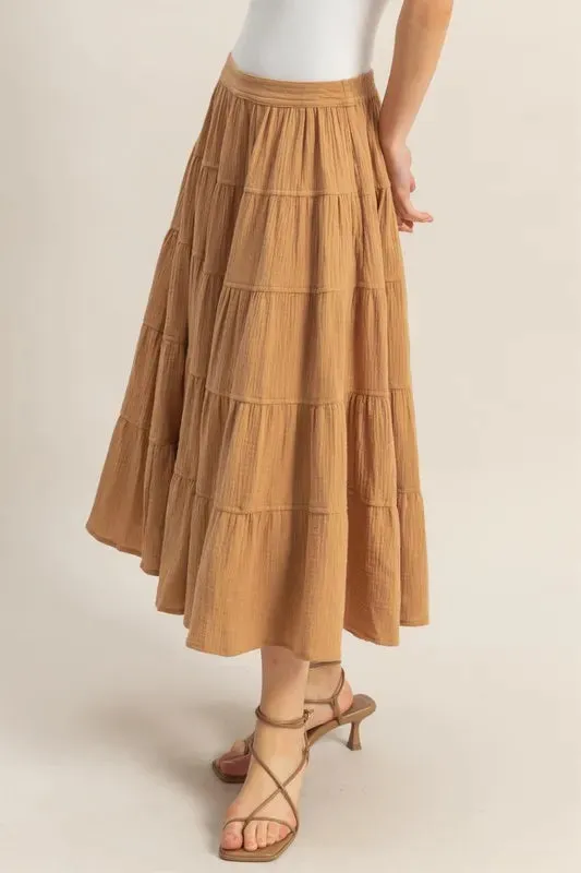 Double Gauze Tiered Midi Skirt with Pockets sold by Skemo product image thumbnail 2