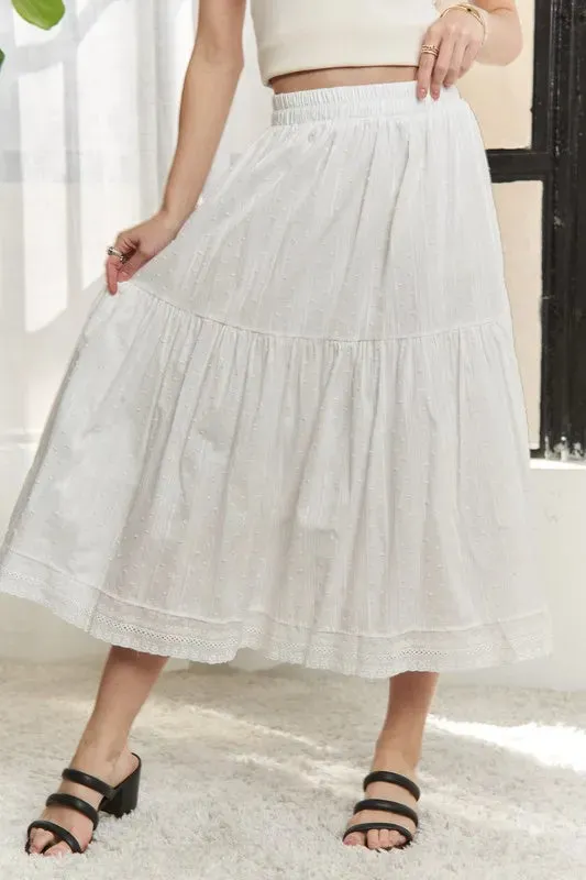 Elastic Waistband Tiered Midi Skirt sold by Skemo
