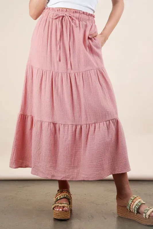 Elastic Waist Tiered Maxi Skirt sold by Skemo