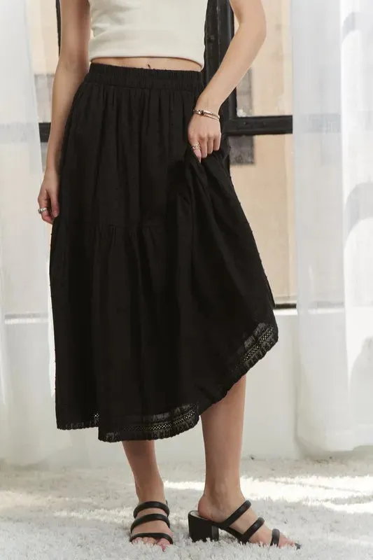 Elastic Waistband Tiered Midi Skirt sold by Skemo