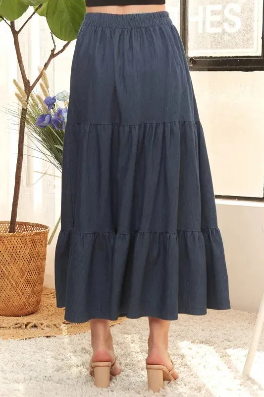 Waist Band Tiered Denim Maxi Skirt sold by Skemo product image thumbnail 4