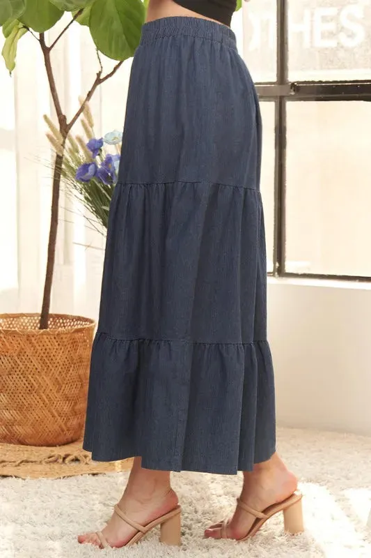 Waist Band Tiered Denim Maxi Skirt sold by Skemo product image thumbnail 3