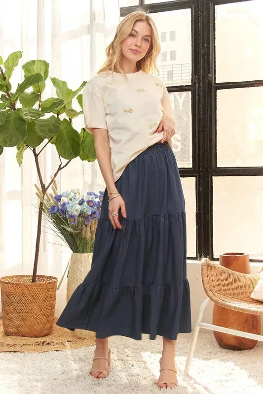 Waist Band Tiered Denim Maxi Skirt sold by Skemo product image thumbnail 2