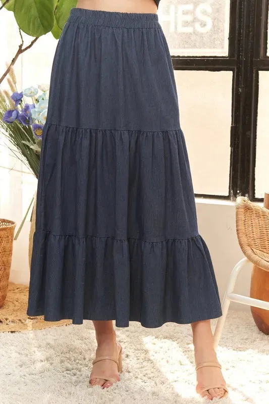 Waist Band Tiered Denim Maxi Skirt sold by Skemo
