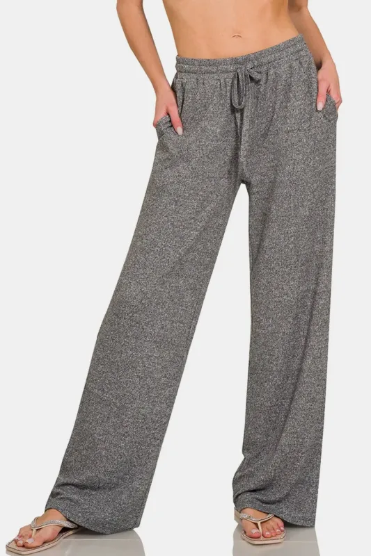 Drawstring Wide Leg Pants with Side Pockets sold by Skemo
