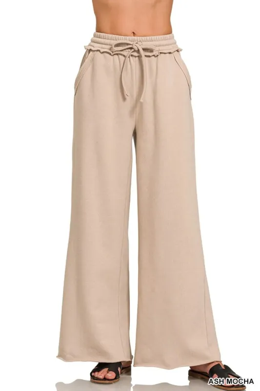 Fleece Exposed Seam Wide Leg Sweatpants sold by Skemo