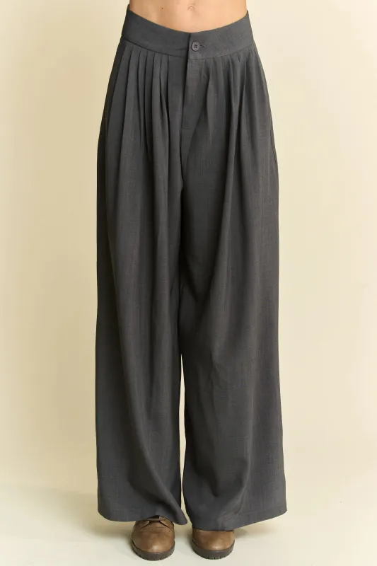 Solid Back Pocket Shirring Detail Wide Leg Pants sold by Skemo