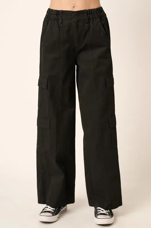Low Rise Elastic Cover Waistband Cargo Pants sold by Skemo