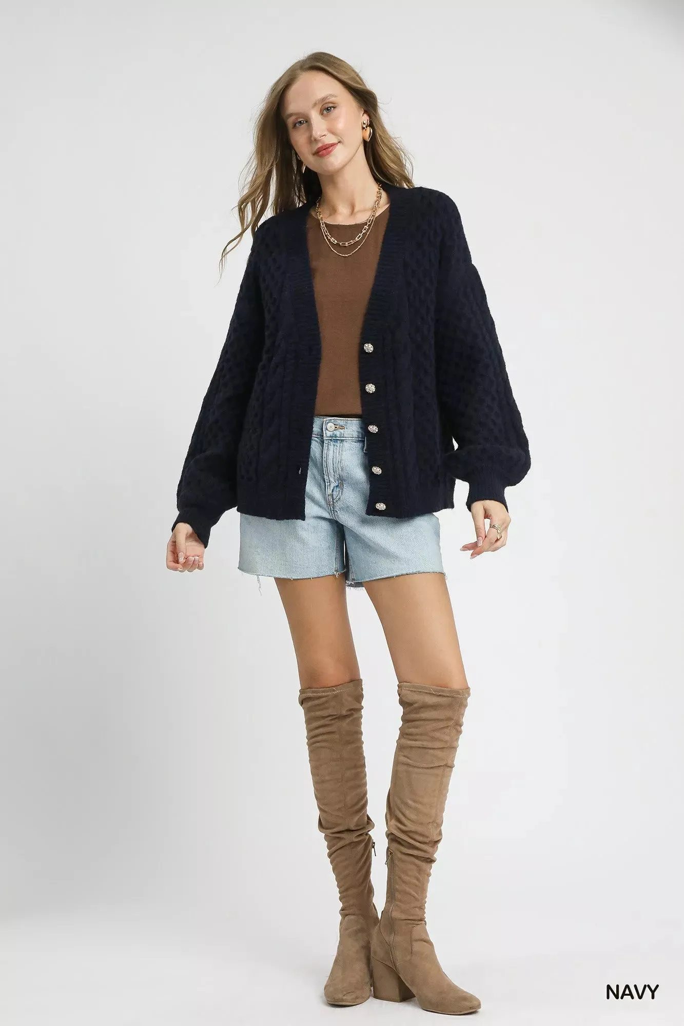 Umgee Cable Knit Pearl Button Cardigan sold by Skemo product image thumbnail 4