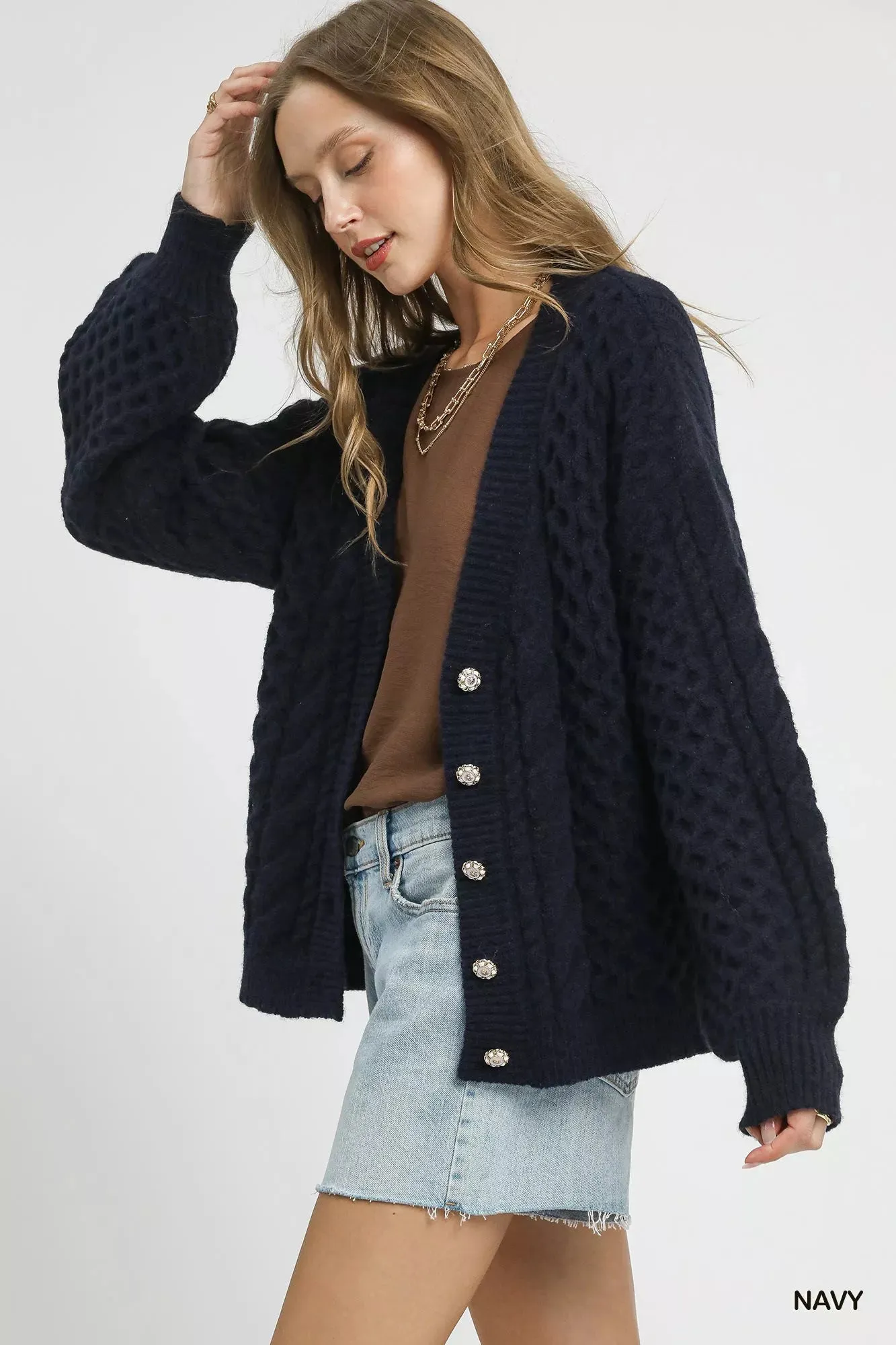 Umgee Cable Knit Pearl Button Cardigan sold by Skemo product image thumbnail 2