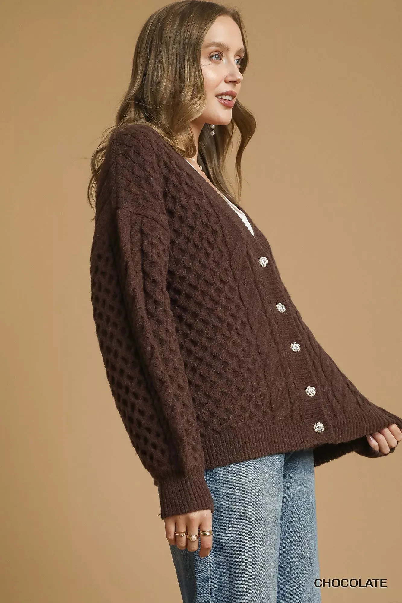 Cable Knit Pearl Button Cardigan sold by Skemo product image thumbnail 2
