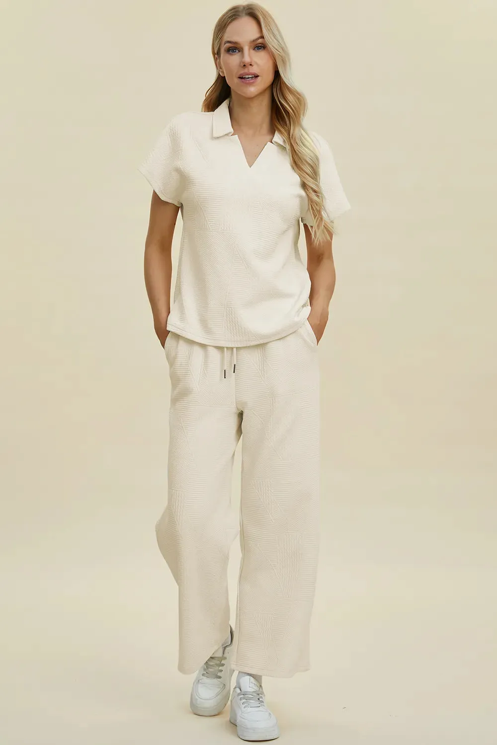 Collared Neck Short Sleeve Top and Pants Set sold by Skemo product image thumbnail 3