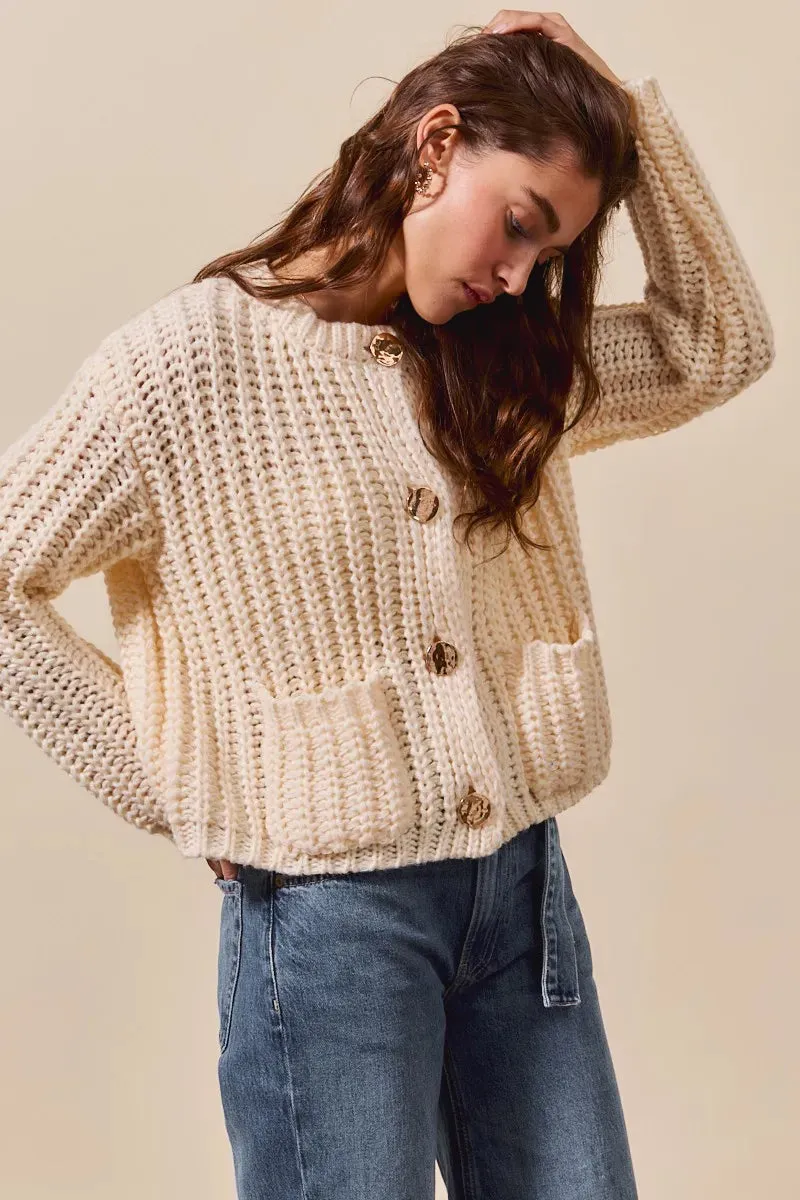 Metal Button Long Sleeve Chunky Sweater Cardigan sold by Skemo product image thumbnail 4