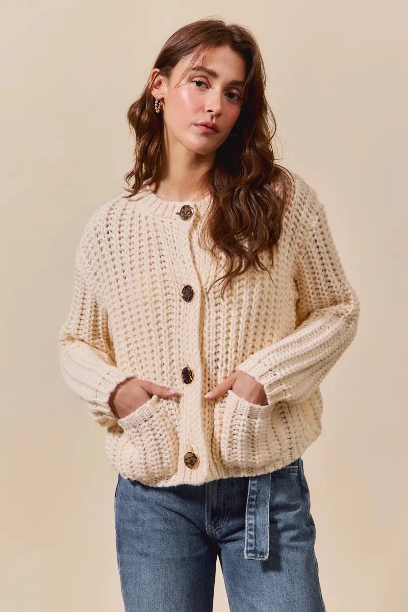 Metal Button Long Sleeve Chunky Sweater Cardigan sold by Skemo product image thumbnail 3
