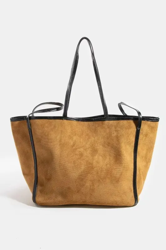 Suede Tote Faux Leather Trim Shoulder Strap sold by Skemo