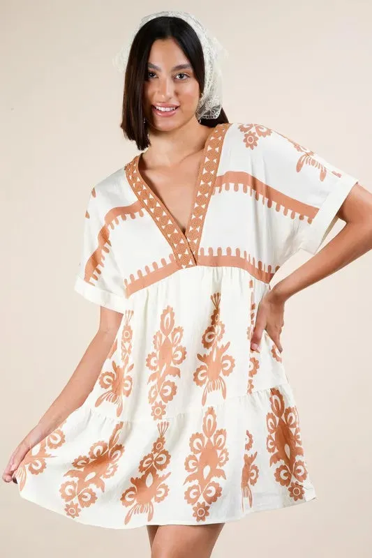 Printed V-Neck Woven Mini Dress sold by Skemo product image thumbnail 3