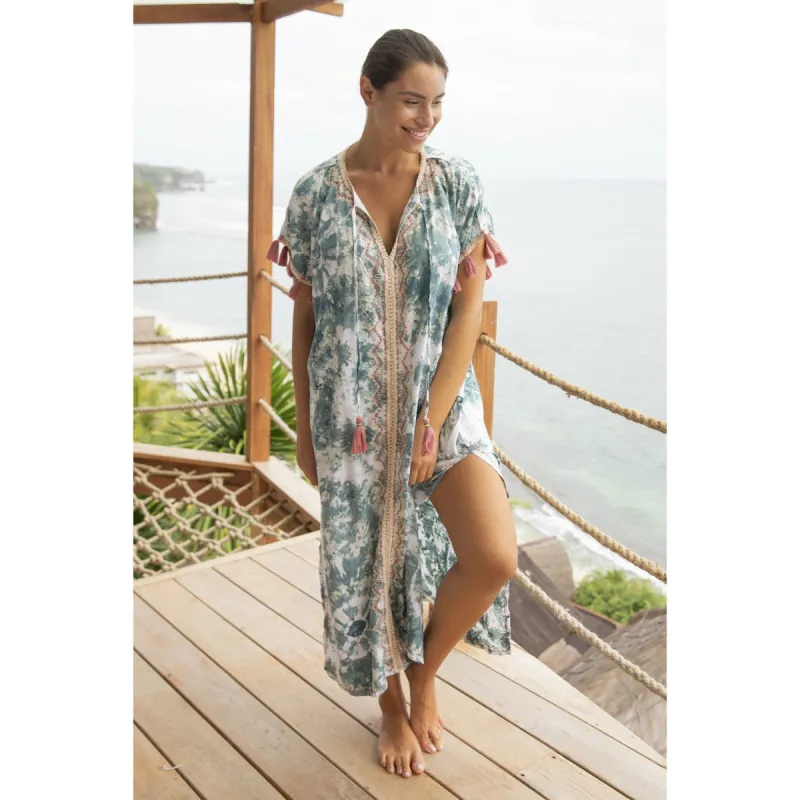 Jelly Aqua Long Kaftan Teal sold by Skemo