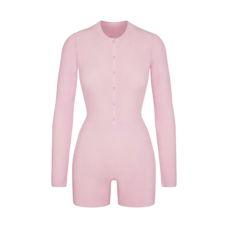 WAFFLE BUTTON UP HENLEY ONESIE | CHERRY BLOSSOM sold by SKIMS