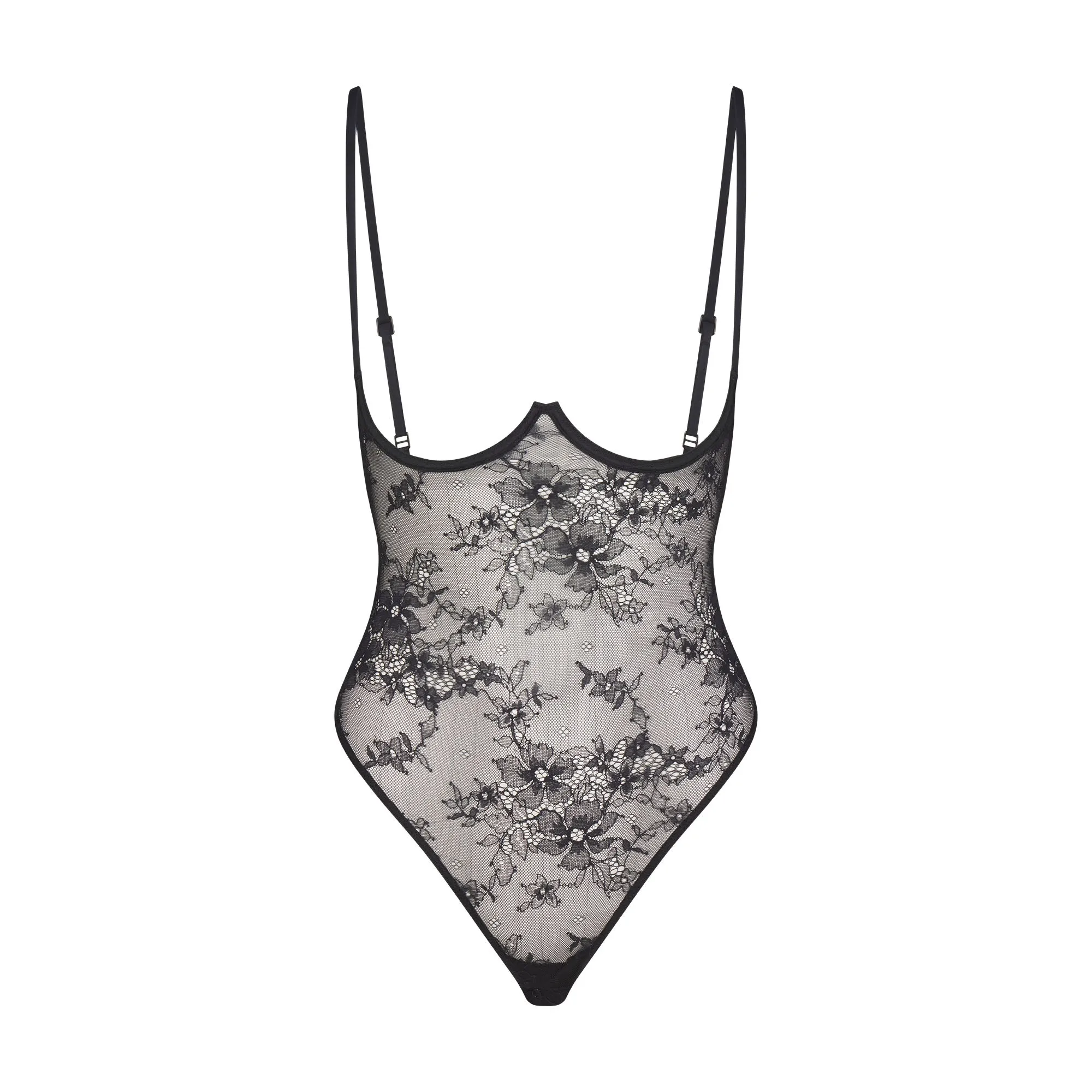 ULTRA FINE LACE OPEN CUP BODYSUIT | ONYX sold by SKIMS