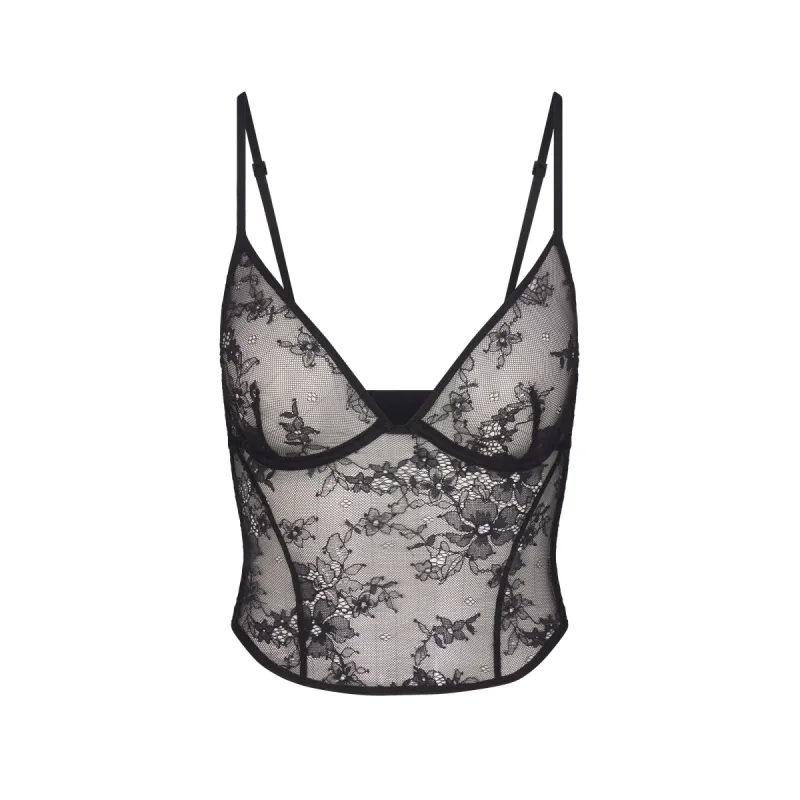 ULTRA FINE LACE PLUNGE CORSET | ONYX sold by SKIMS