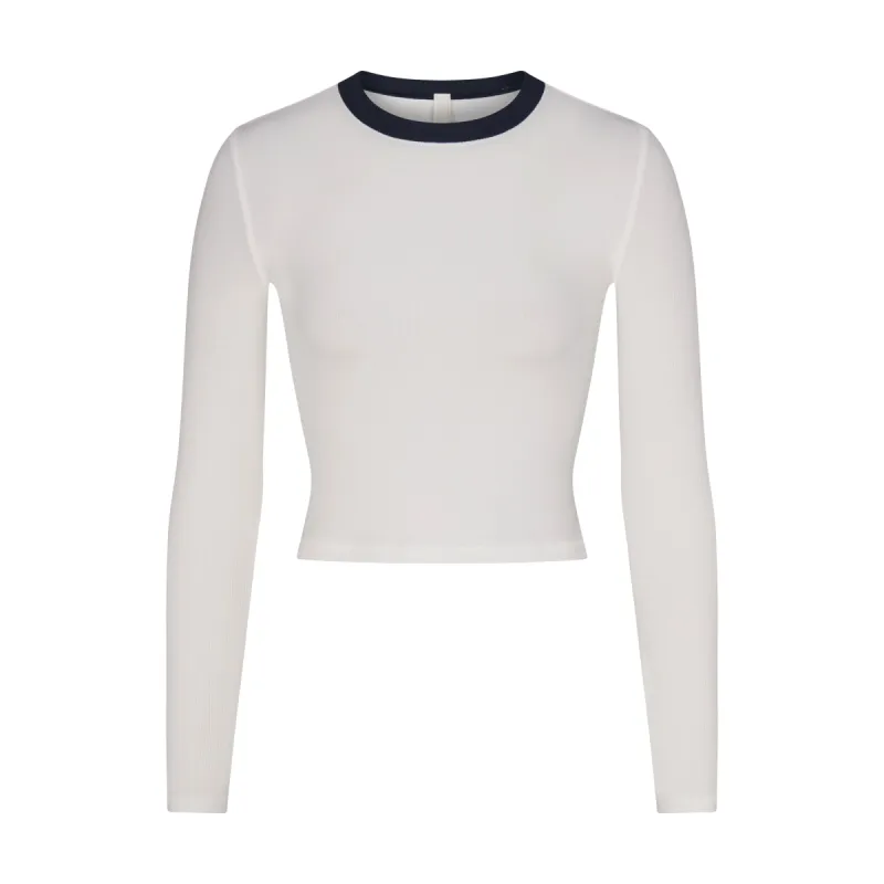SOFT LOUNGE RINGER LONG SLEEVE CROP TOP | MARBLE sold by SKIMS