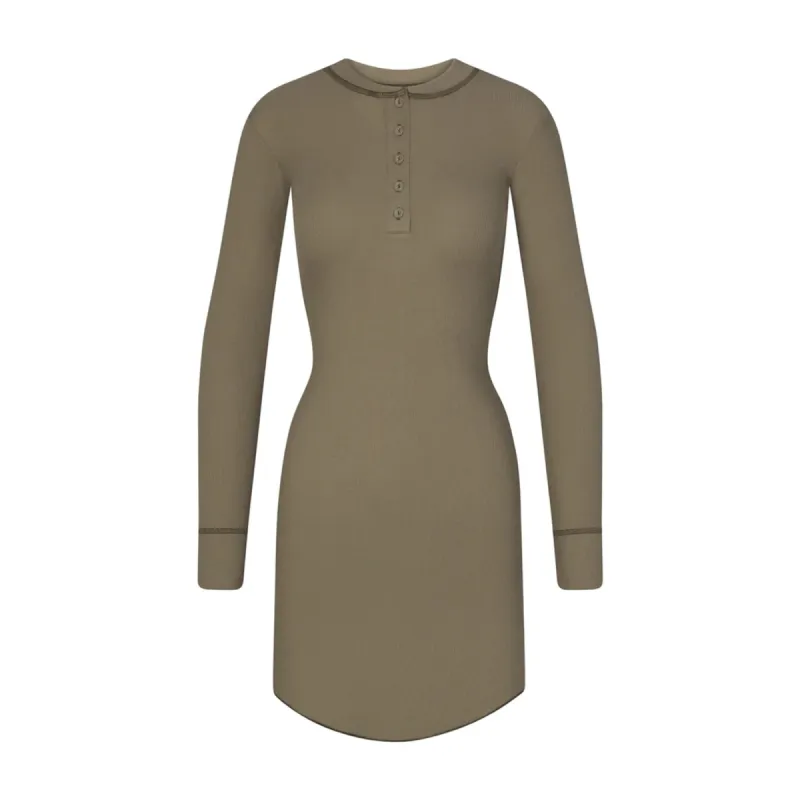 COTTON RIB HENLEY MINI DRESS | ARMY MULTI sold by SKIMS