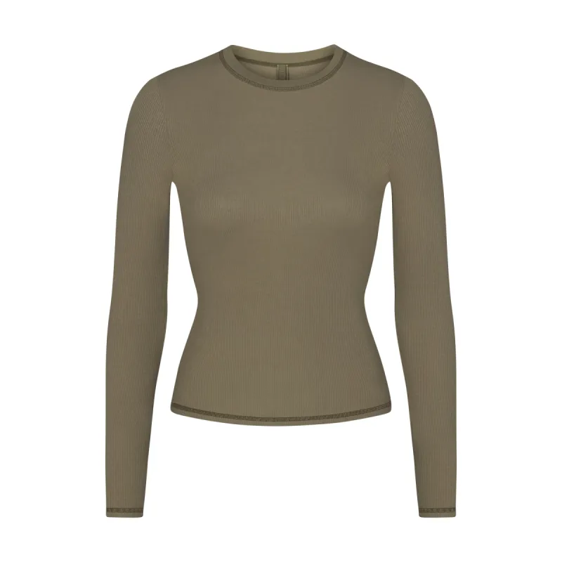 COTTON RIB LONG SLEEVE T-SHIRT | ARMY MULTI sold by SKIMS