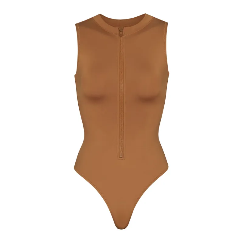 SIGNATURE SWIM ZIP FRONT SLEEVELESS ONE PIECE | ALMOND sold by SKIMS