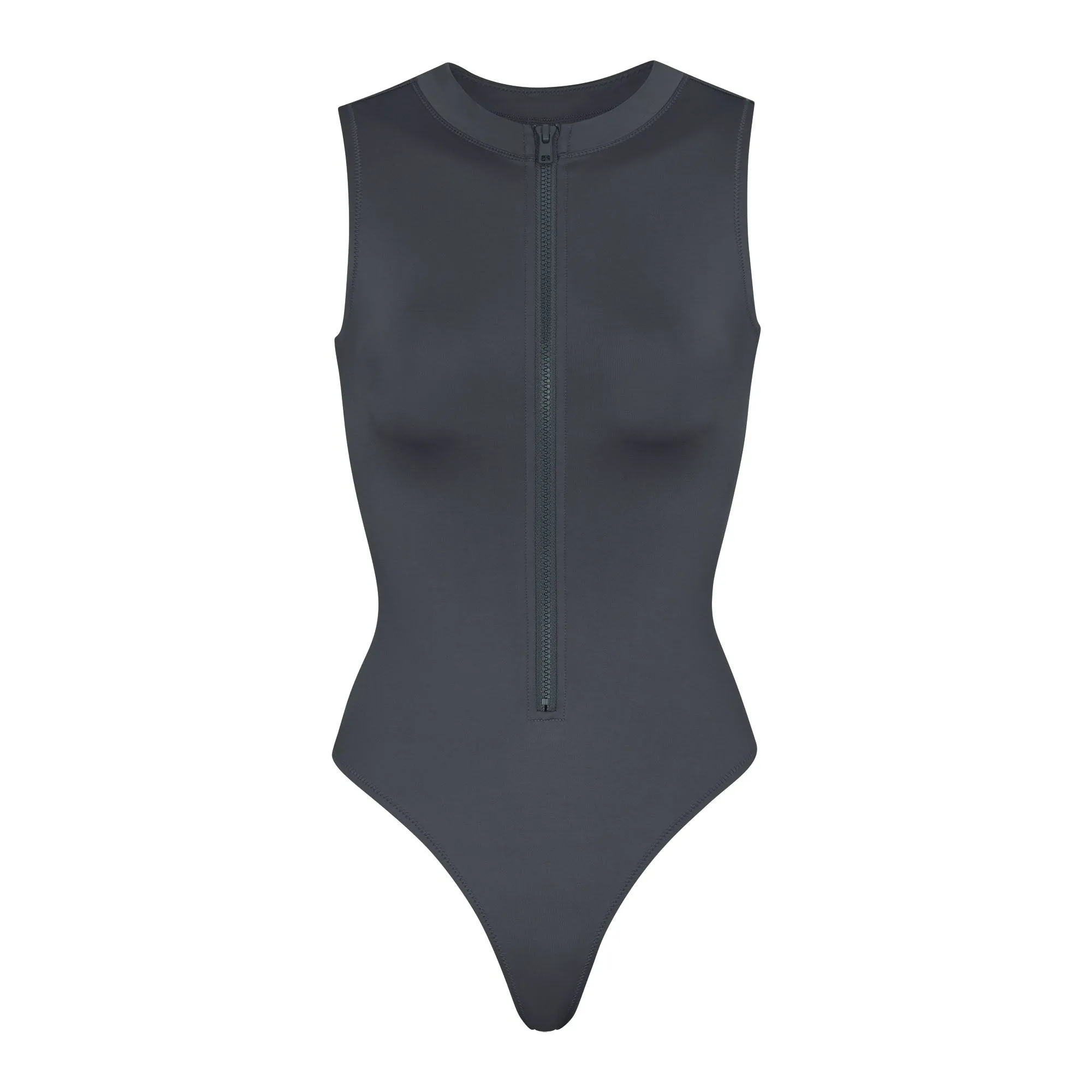 SIGNATURE SWIM ZIP FRONT SLEEVELESS ONE PIECE | GUNMETAL sold by SKIMS