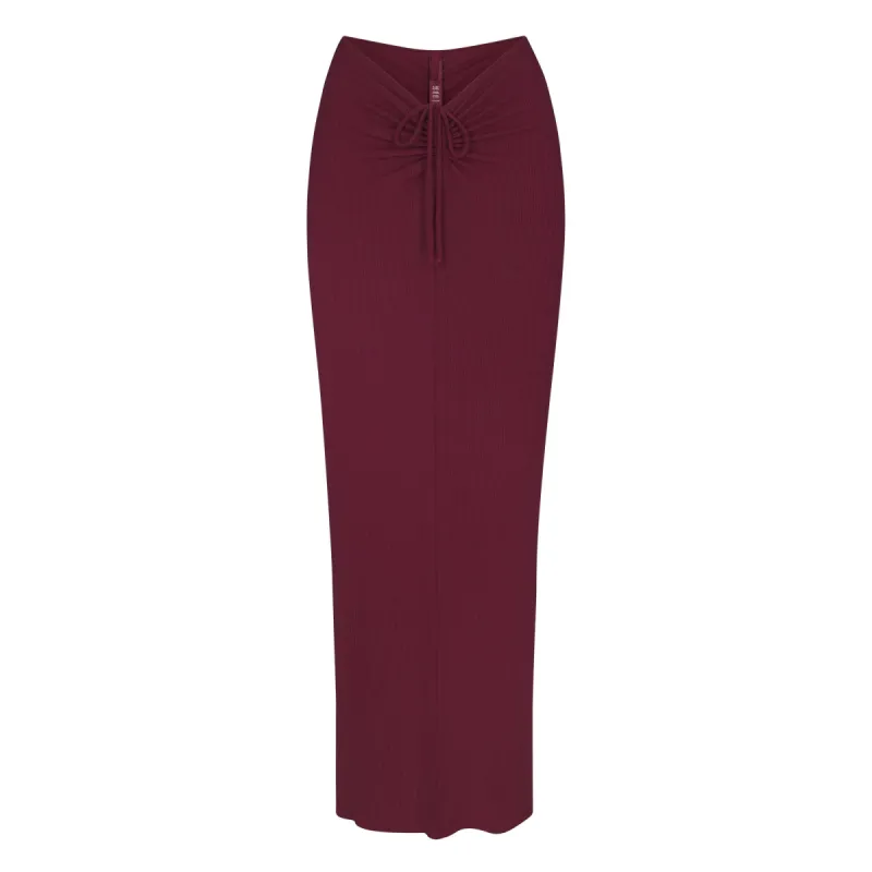 SOFT LOUNGE RUCHED LONG SKIRT | WINE sold by SKIMS