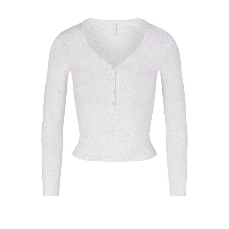 NEW VINTAGE LONG SLEEVE CROPPED HENLEY | LIGHT HEATHER GREY sold by SKIMS