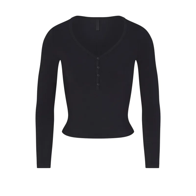 NEW VINTAGE LONG SLEEVE CROPPED HENLEY | ONYX sold by SKIMS