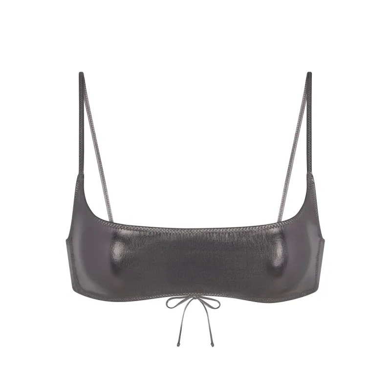 METALLIC SWIM MICRO SCOOP BIKINI TOP | CARBON sold by SKIMS