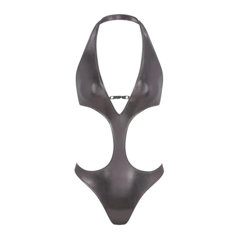 METALLIC SWIM HALTER MONOKINI | CARBON sold by SKIMS
