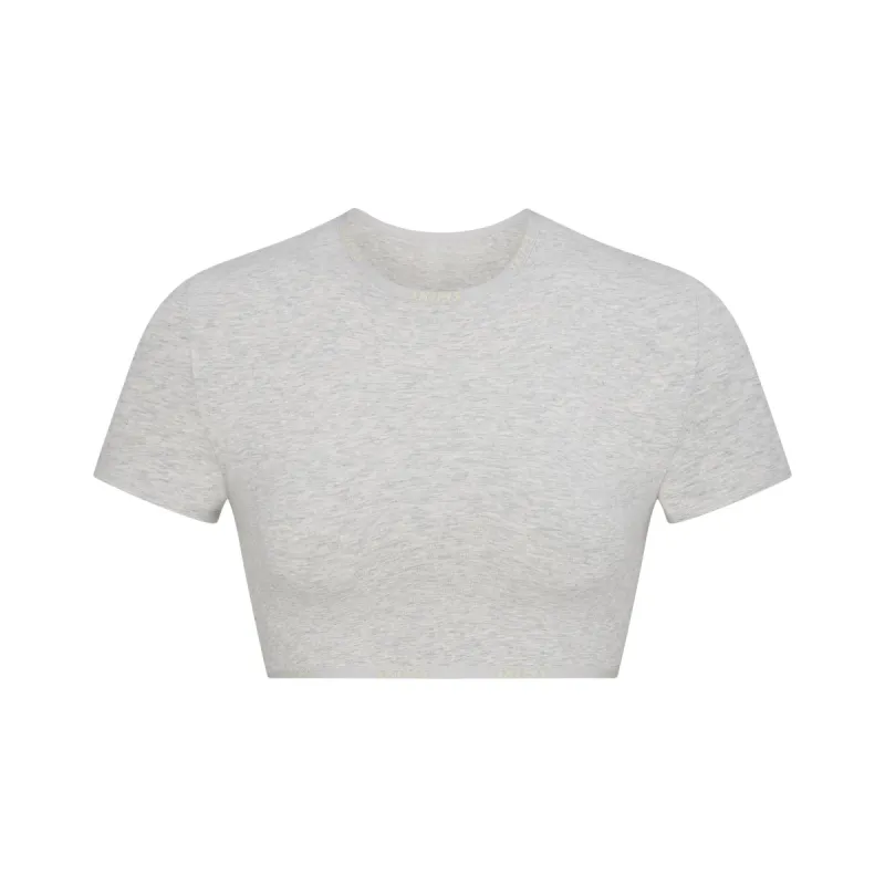 COTTON LOGO SUPER CROPPED T-SHIRT | LIGHT HEATHER GREY sold by SKIMS