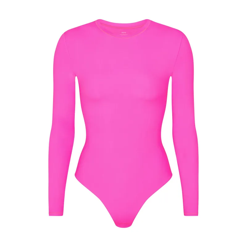 FITS EVERYBODY LONG SLEEVE CREW NECK BODYSUIT | NEON PINK sold by SKIMS