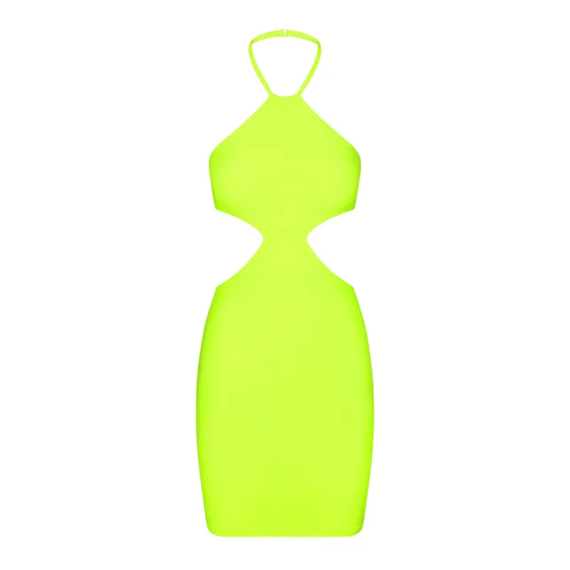 FITS EVERYBODY CUT OUT HALTER DRESS | GREEN HIGHLIGHTER sold by SKIMS