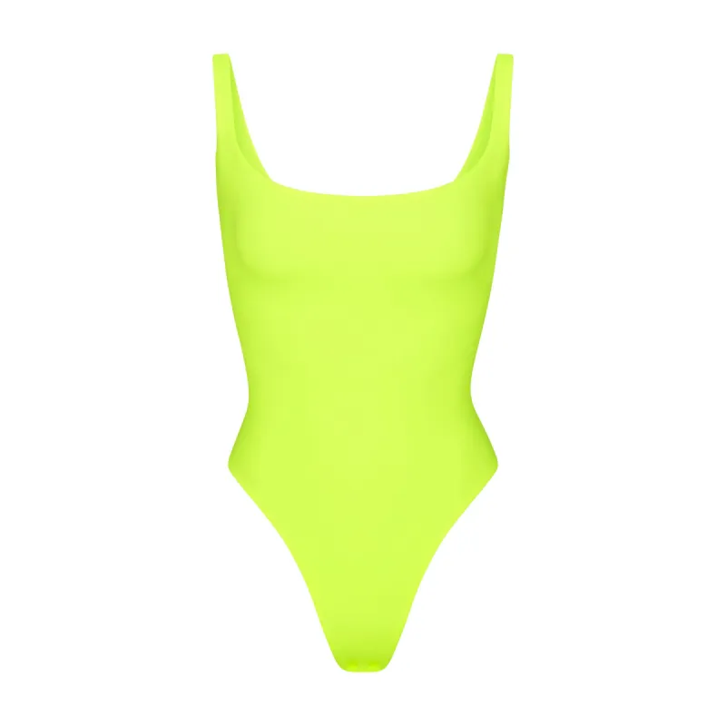 FITS EVERYBODY SQUARE NECK BODYSUIT | GREEN HIGHLIGHTER sold by SKIMS