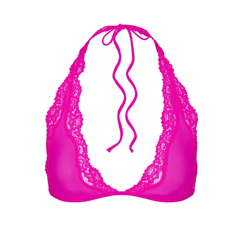 SUMMER MESH LACE PLUNGE HALTER BRALETTE | FUCHSIA sold by SKIMS