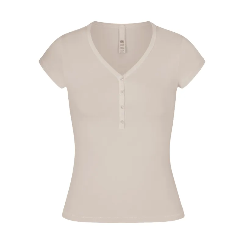 NEW VINTAGE HENLEY T-SHIRT | STONE sold by SKIMS