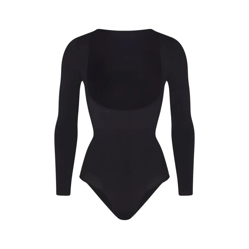 SEAMLESS SCULPT LONG SLEEVE OPEN BUST BRIEF BODYSUIT | ONYX sold by SKIMS