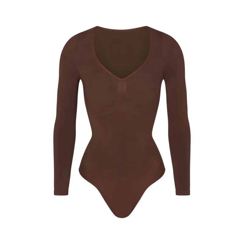 SEAMLESS SCULPT LONG SLEEVE THONG BODYSUIT | COCOA sold by SKIMS