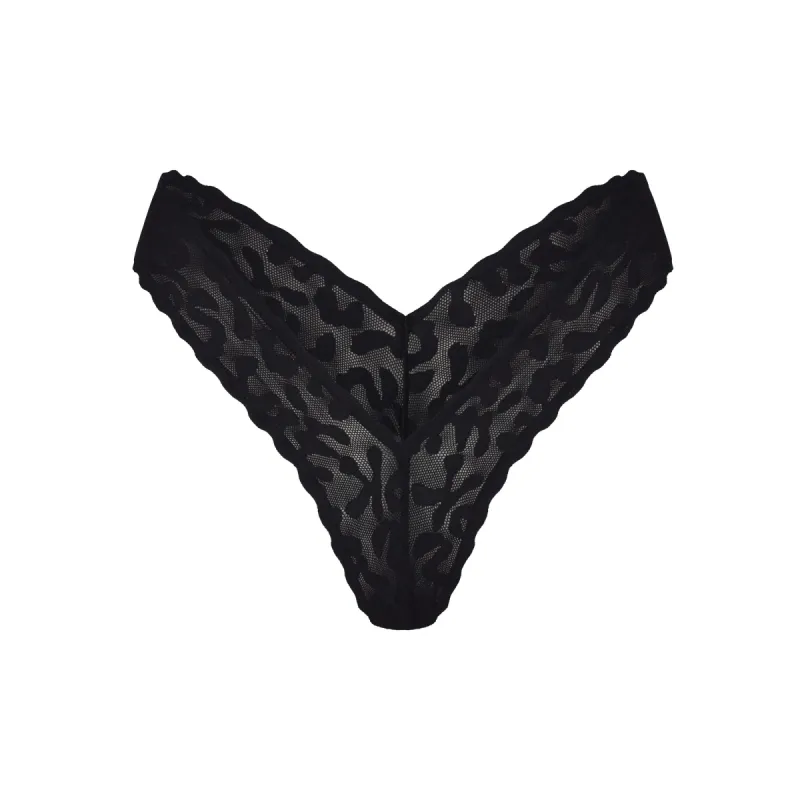 LOGO MESH LACE MICRO DIPPED THONG | ONYX sold by SKIMS