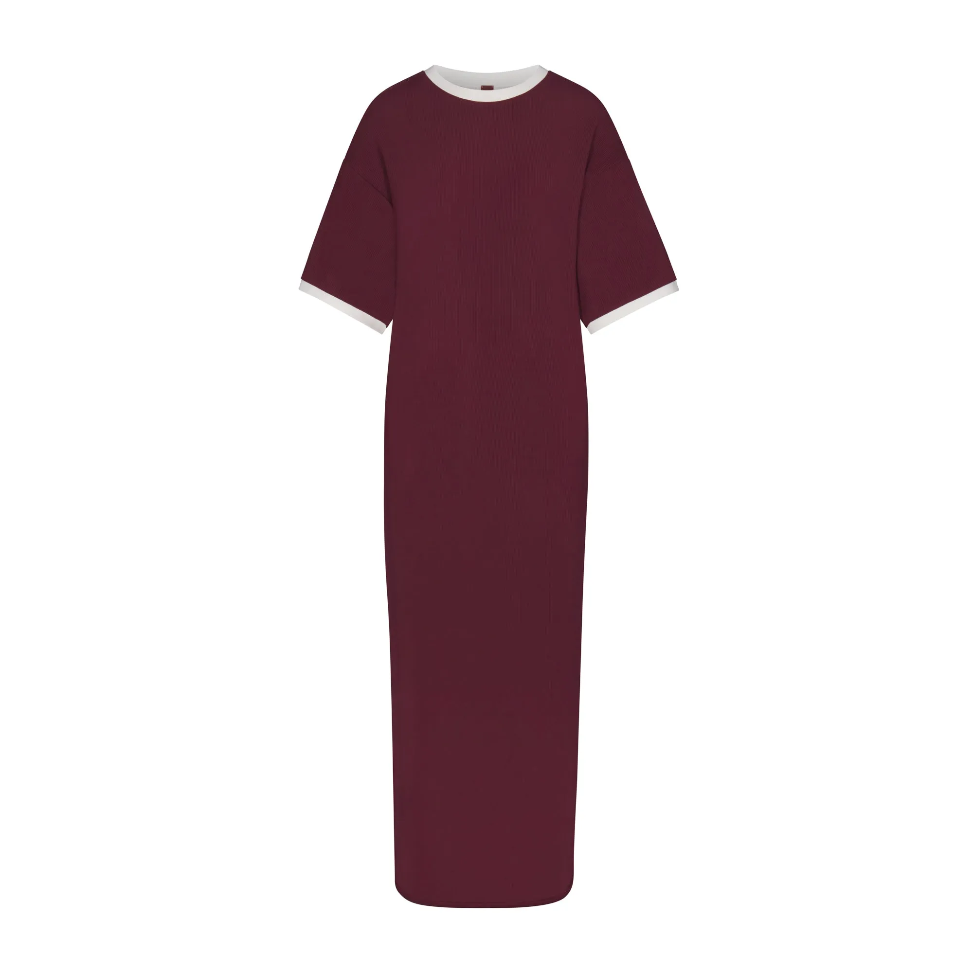 SOFT LOUNGE RINGER T-SHIRT LONG DRESS | MAROON sold by SKIMS