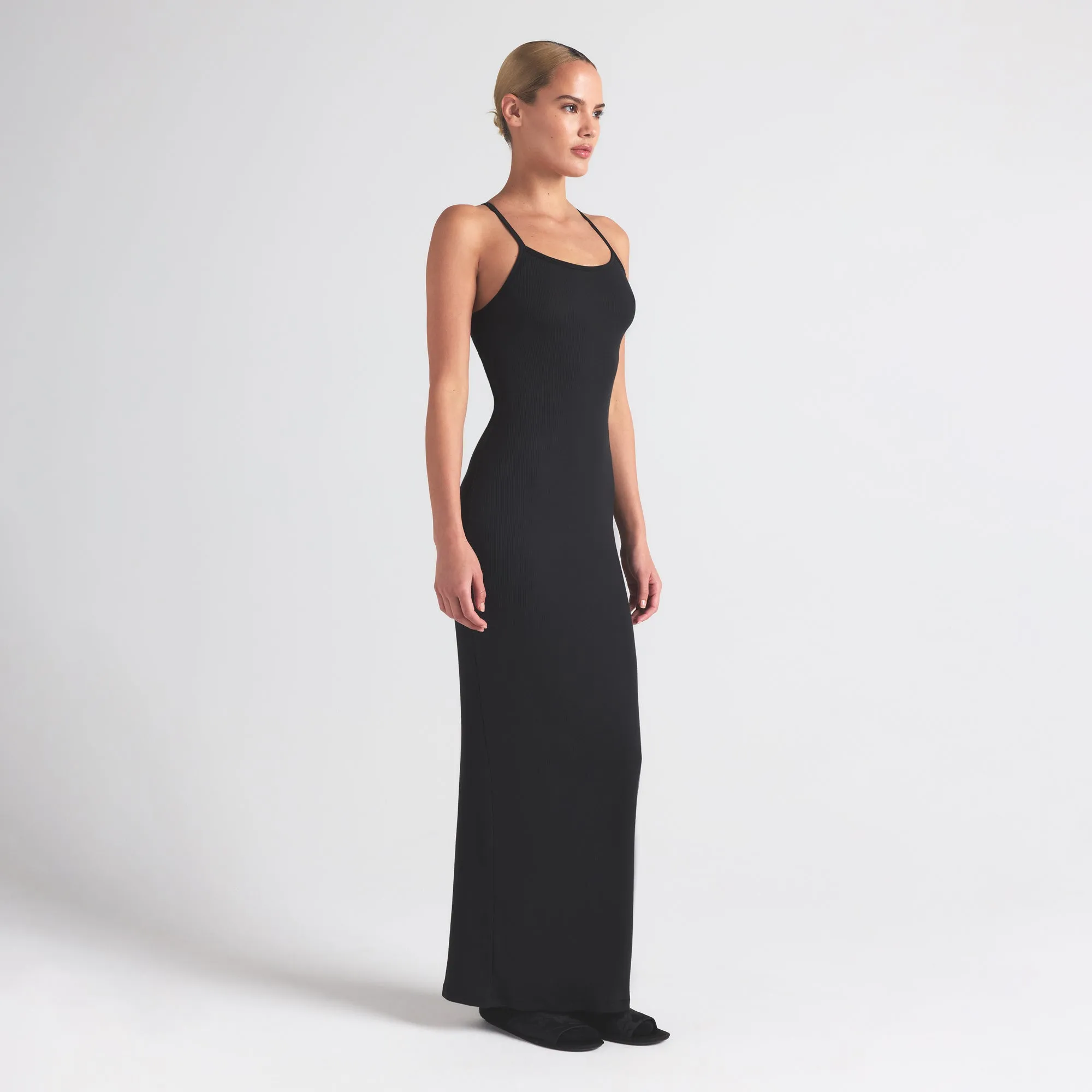 SKIMS Long Cami Dress | Black | Large | Cotton Rib sold by SKIMS