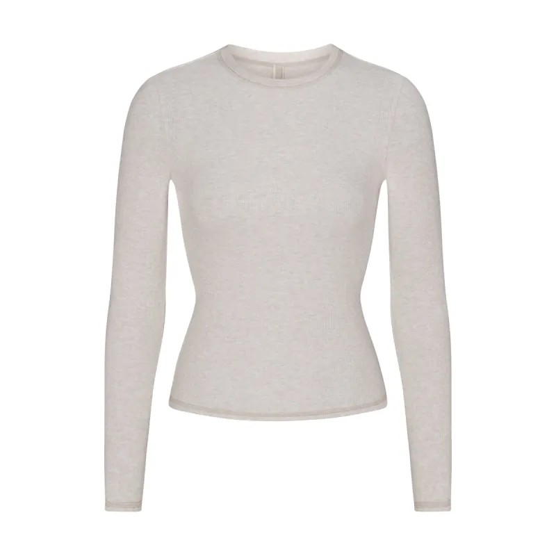 COTTON RIB LONG SLEEVE T-SHIRT | HEATHER OATMEAL MULTI sold by SKIMS