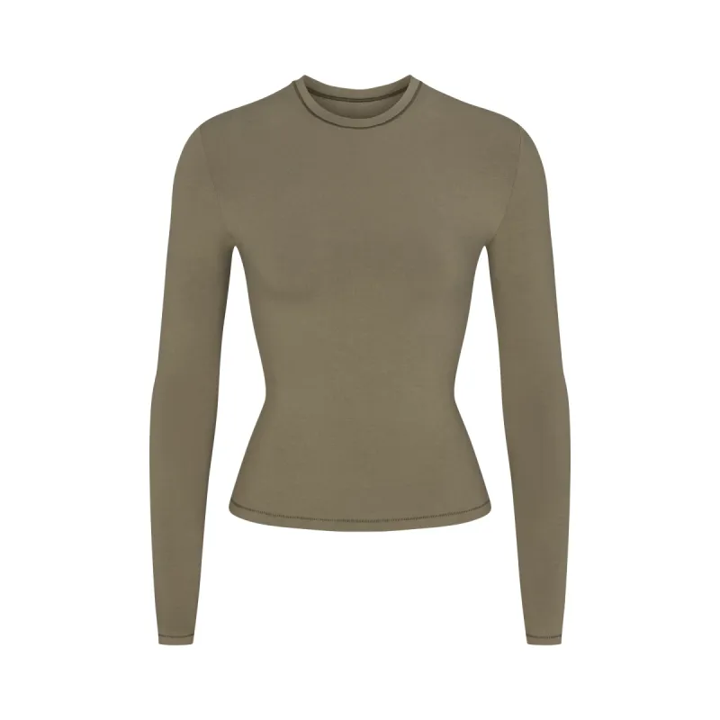 COTTON JERSEY LONG SLEEVE T-SHIRT | ARMY sold by SKIMS